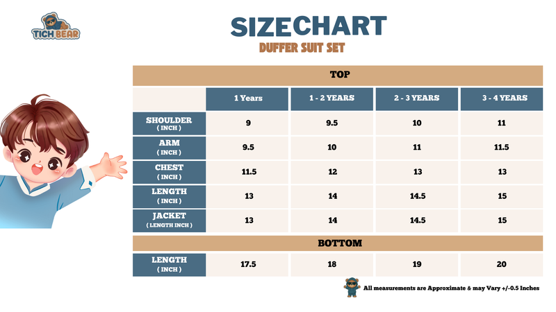 Size Chart for Baby Duffer Suit – Warm & Cozy Winter Set