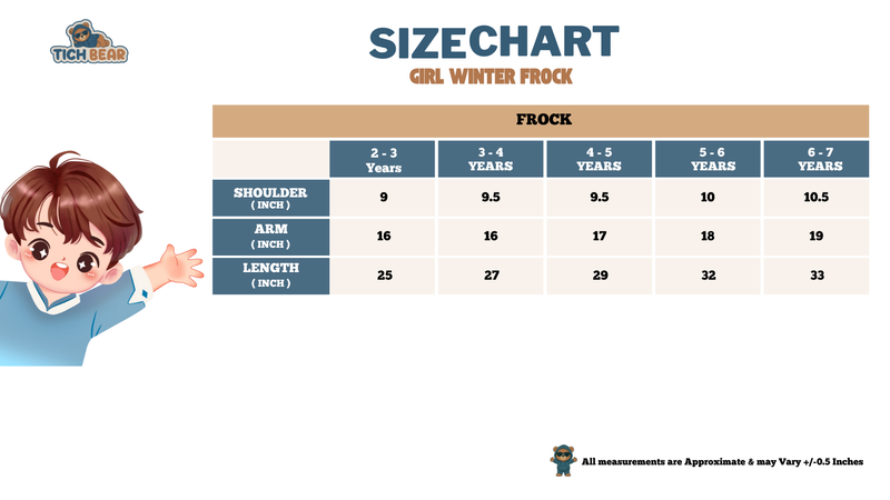 Size Chart for Girl Frock – Woolen Knitted Winter Dress for Girls