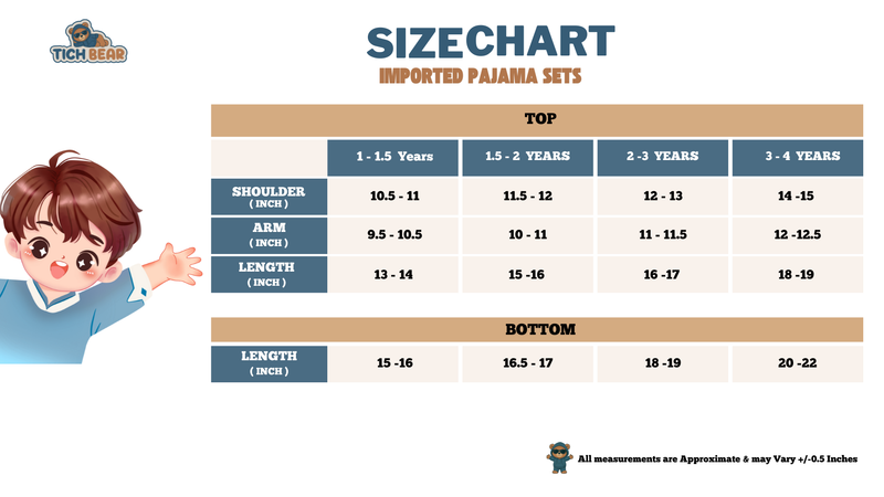 Size Chart for Imported Pajama Set – Trendy Pack of 2 Trousers