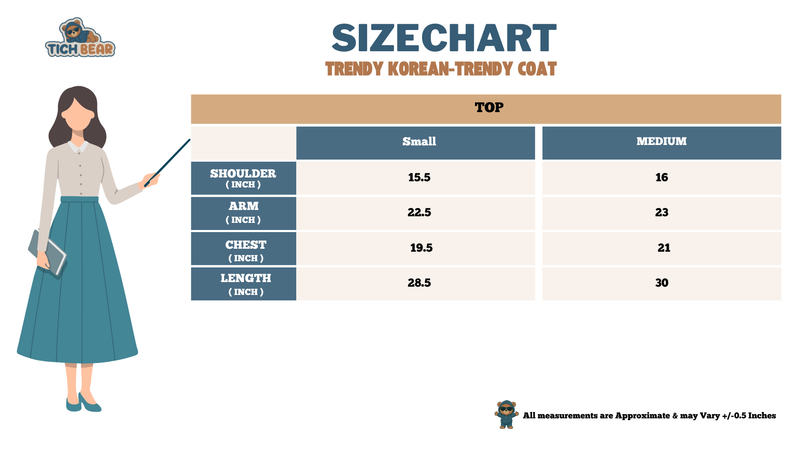 Size Chart for Trendy Korean-Trendy Coat 2026 Winter  – Elegant White