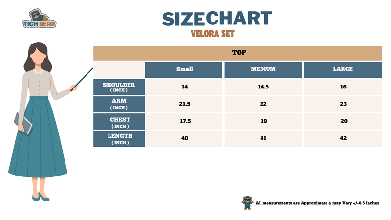 Size Chart for Velora Set – Elegant 2-Piece Winter Frock & Inner Top