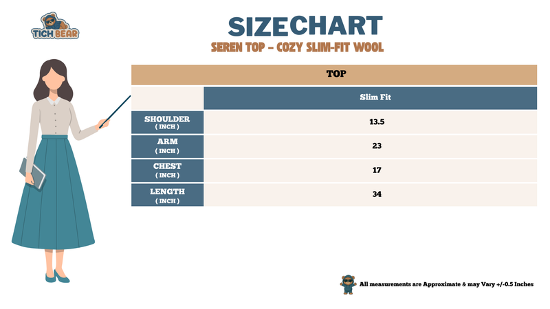 Size Chart for Seren Top – Cozy Slim-Fit Wool Winter Wear