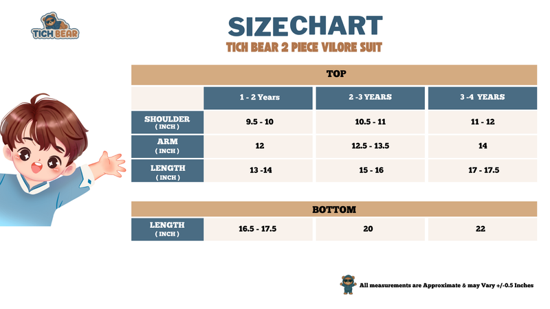 Size Chart for Kids Warm Velore Suits  – Soft Velore 2-Piece Kids Winter Set