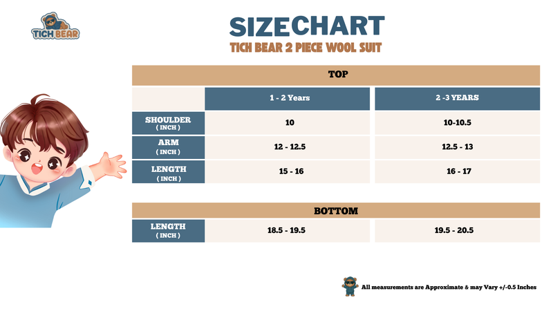 Size Chart for Never Design | Kids Warm Wool Suits – Cozy 2-Piece Kids Winter Suit