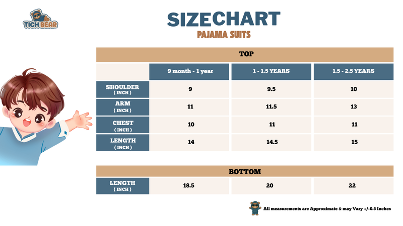 Size Chart for Duck | Pajama Set – Trendy 2-Piece Kids Winter Suit