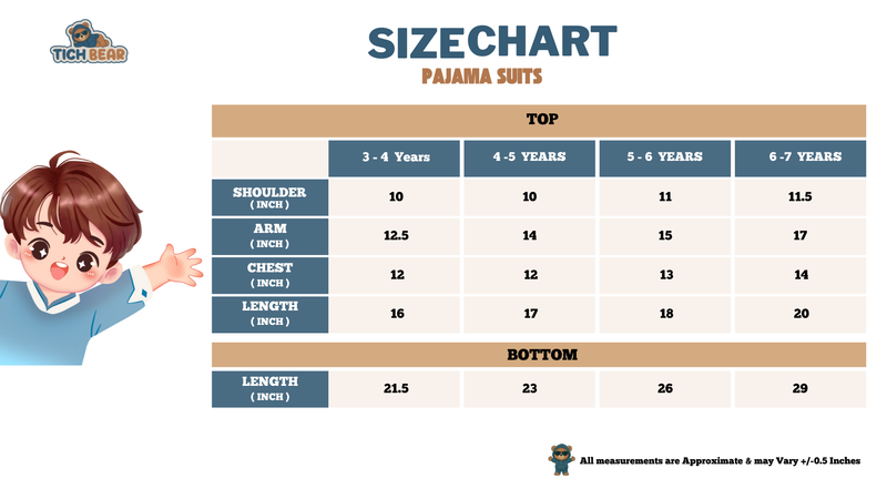 Size Chart for Shinchan | Pajama Set – Trendy 2-Piece Kids Winter Suit