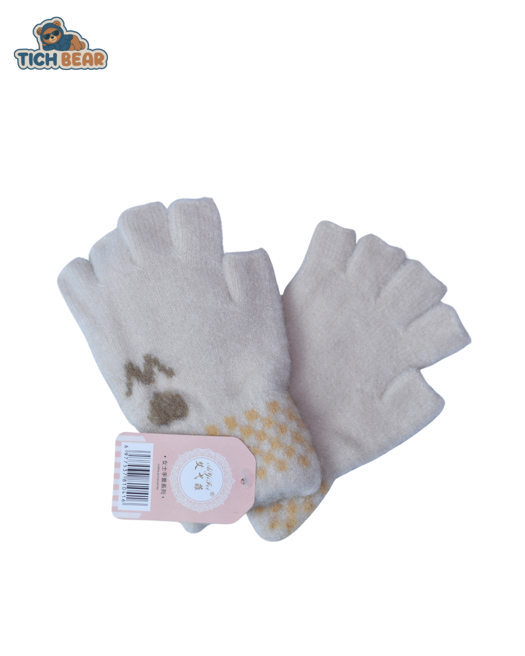Tich Bear Cozy Half Gloves – Woolen Warm Winter Gloves for Girls