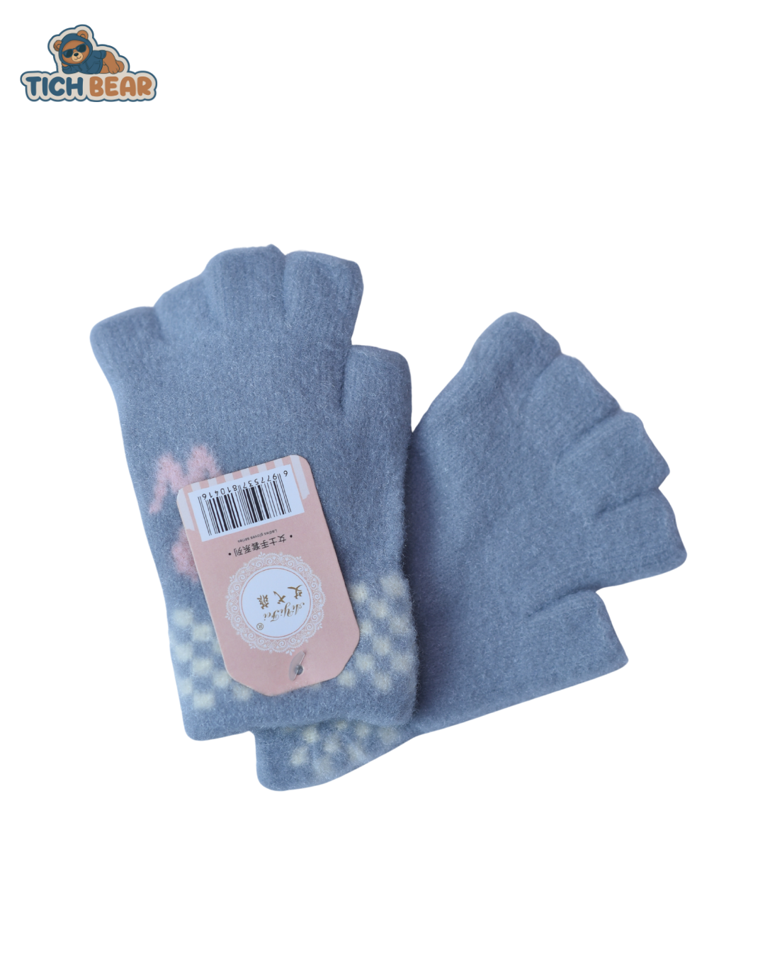 Tich Bear Cozy Half Gloves – Woolen Warm Winter Gloves for Girls