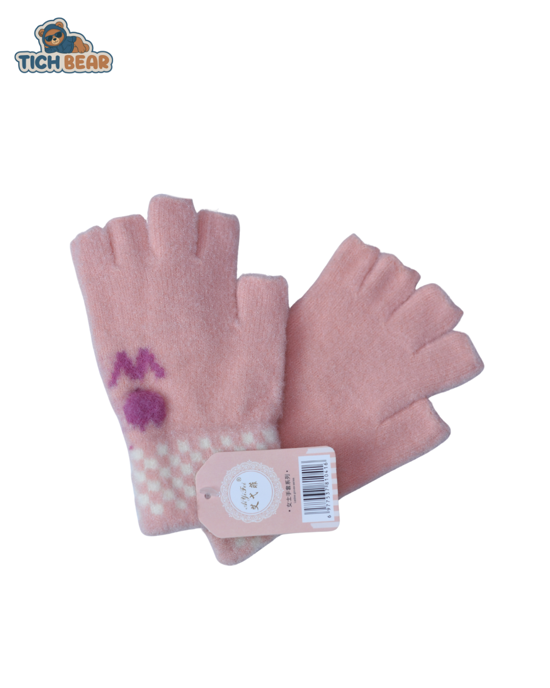 Tich Bear Cozy Half Gloves – Woolen Warm Winter Gloves for Girls