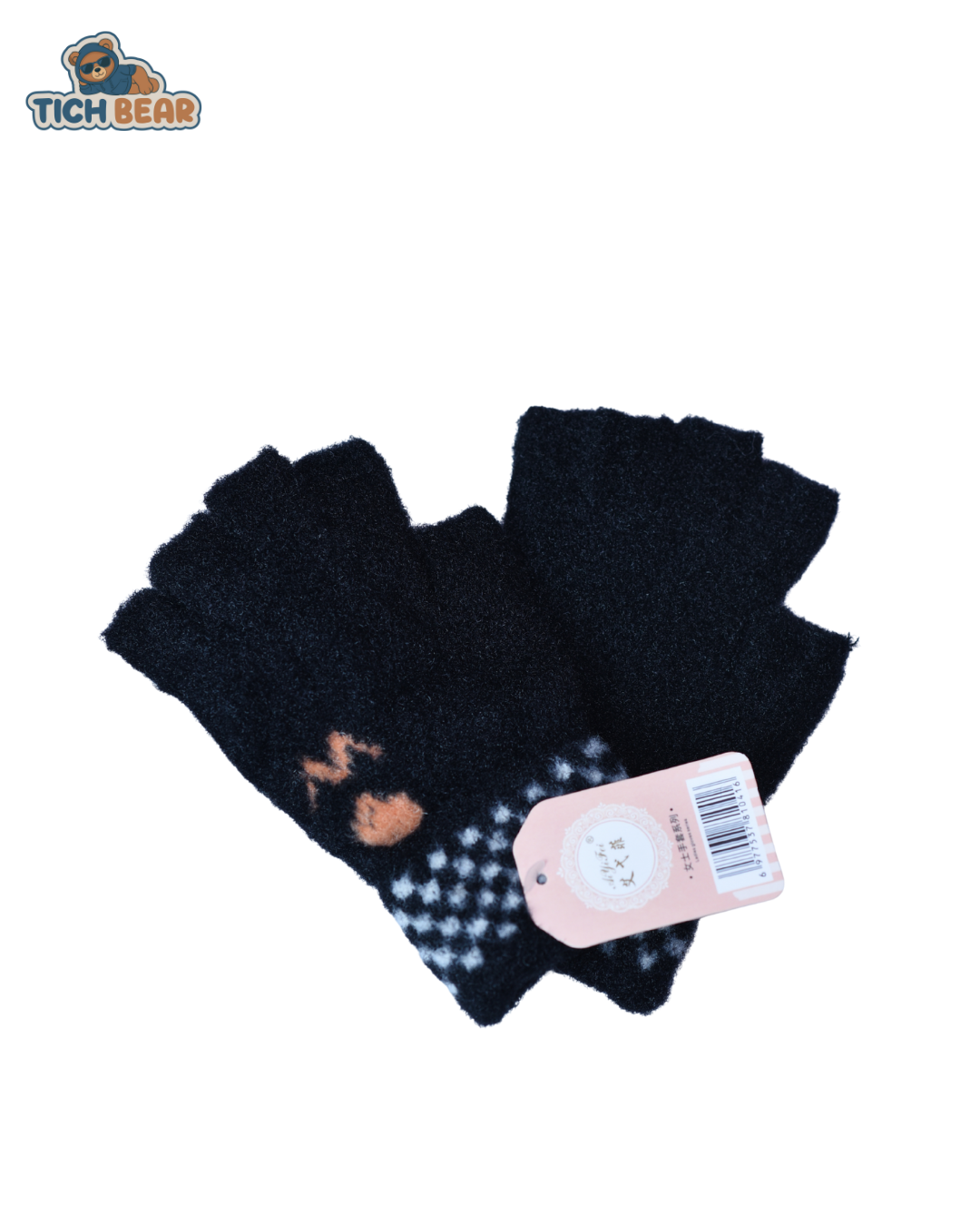 Tich Bear Cozy Half Gloves – Woolen Warm Winter Gloves for Girls