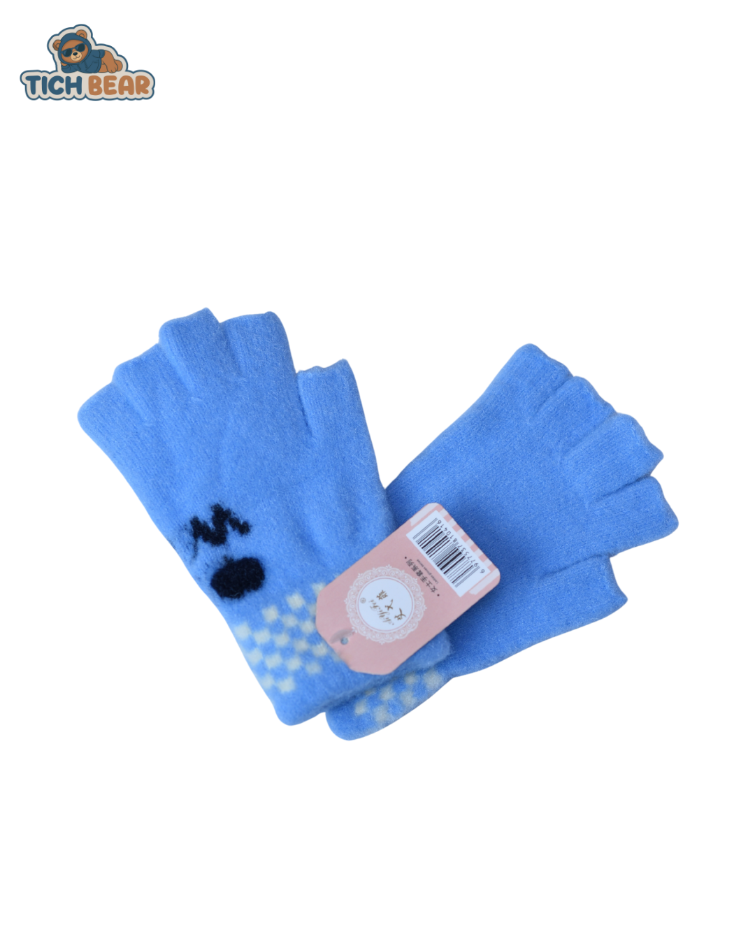 Tich Bear Cozy Half Gloves – Woolen Warm Winter Gloves for Girls